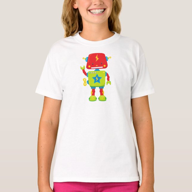 Cute Robot, Funny Robot, Colourful Robot, Robotics T-Shirt (Front)