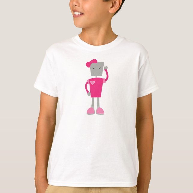 Cute Robot, Funny Robot, Girl Robot, Pink Robot T-Shirt (Front)