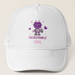 Cute robot girl trucker hat