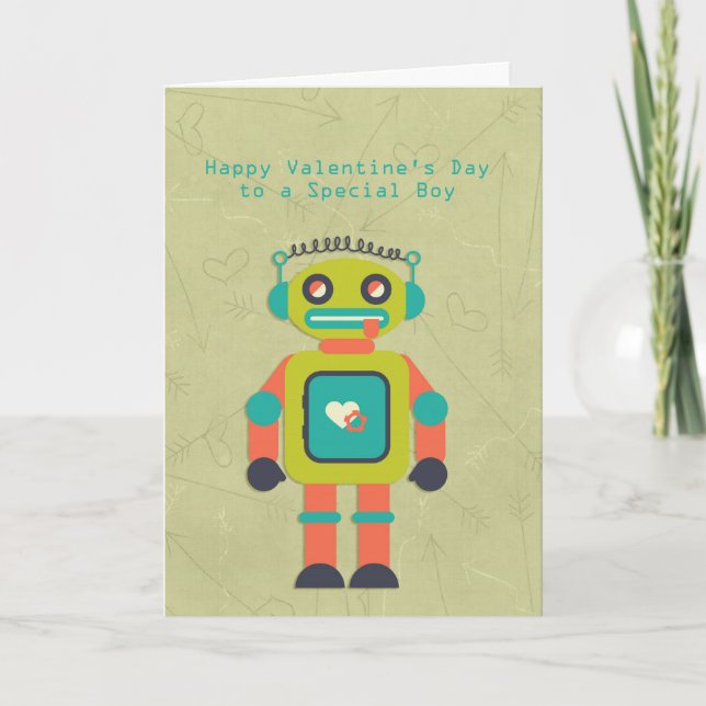 Cute Robot, Happy Valentine's Day, Special Boy Holiday Card (Front)