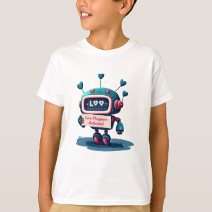 Cute Robot Happy Valentines Love Text Tee, Fun T-Shirt