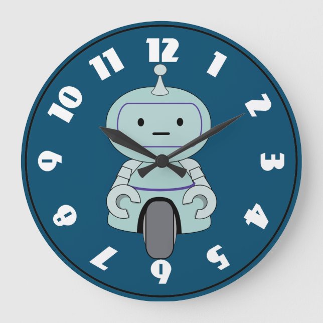 Cute Robot Illustration Large Clock (Front)