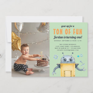 Cute Robot   Kids Birthday Party Photo Invitation