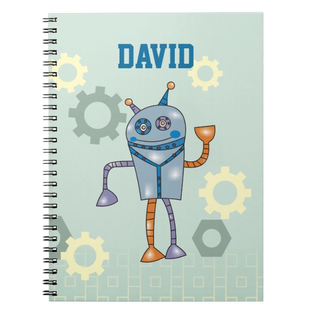 Cute Robot Personalized Name Boys Notebook (Front)