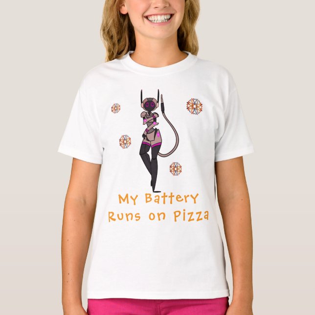 Cute Robot Pizza Fun Art T-Shirt (Front)