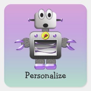 Cute Robot Purple & Blue Personalized Stickers