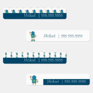 Cute Robot School Class Lunch Nom Numéro Étiquette