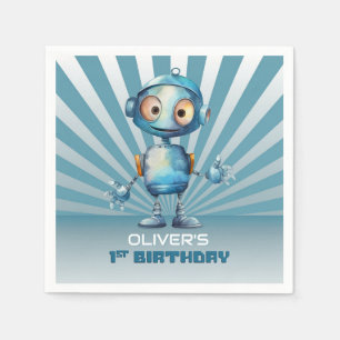 Cute Robot Theme 1st Birthday Napkin