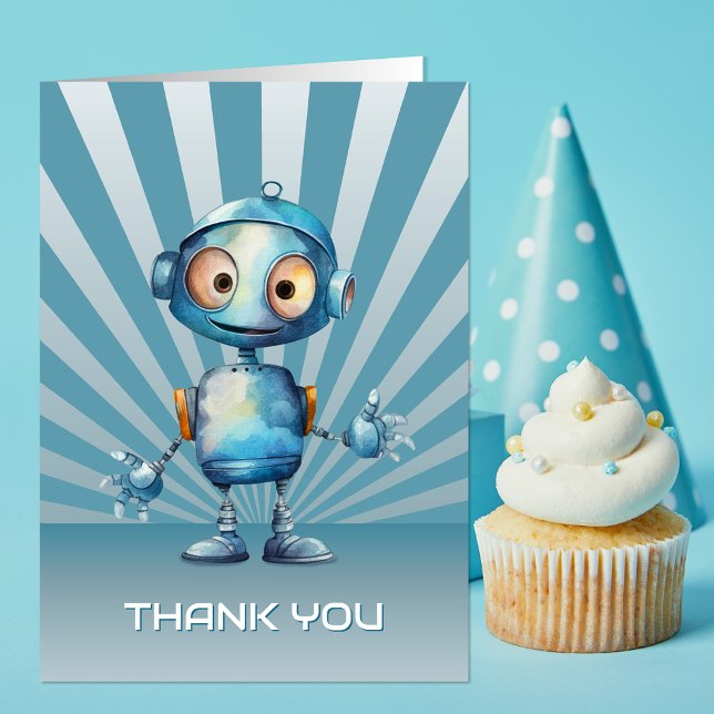 Cute Robot Theme Birthday Thank You Card (Creator Uploaded)