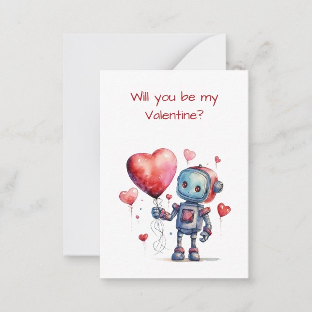 Cute Robot Valentine Class Exchange Flat Card (Front)