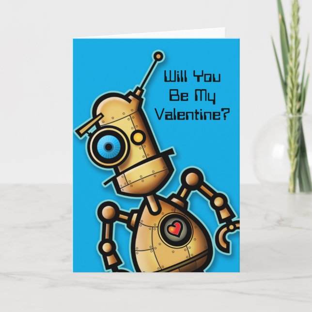 Cute Robot Valentine Holiday Card (Front)