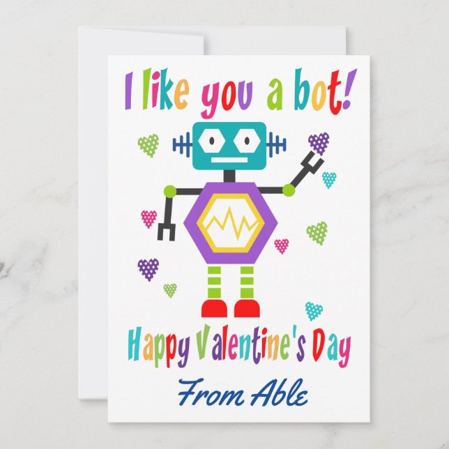 Cute Robot Valentine's Day Classroom Holiday Card (Front)