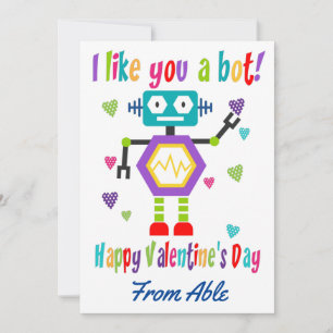 Cute Robot Valentine's Day Classroom Holiday Card