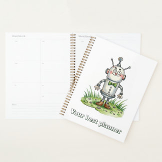 Cute Robot Watercolor Hardcover Spiral Planner
