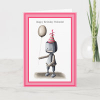 Cute Robot with Balloon Personalized Birthday