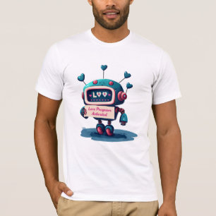 Cute Robot with Love Valentines Message Tee, Fun T-Shirt