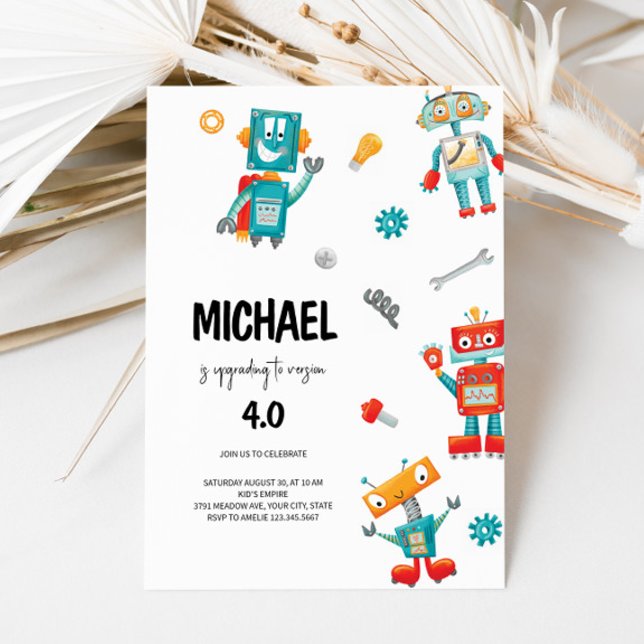 Cute Robots Birthday Invitation  (Creator Uploaded)