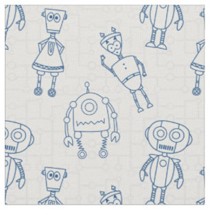 Cute robots (blue and white) fabric