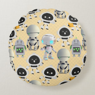 Cute Robots Pattern. CUTERB01.LOrange BG Round Pillow