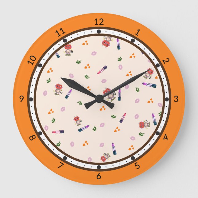 Cute robots pattern large clock (Front)