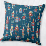 Cute Robots Throw Pillow<br><div class="desc">Cute and helpful looking retro 1950s style robots.  Grandad probably made these in his shed.  Artificial Intelligence,  but not in a scary way. Original art by Nic Squirrell.</div>