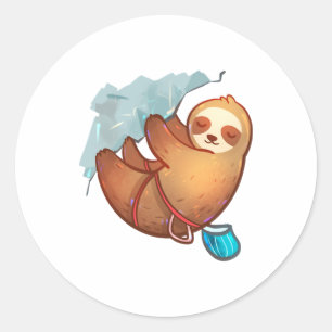 Cute Rock Climbing Sloth  Classic Round Sticker