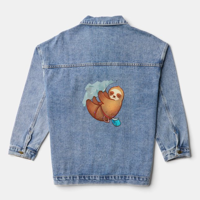 Cute Rock Climbing Sloth  Denim Jacket (Back)