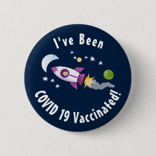Cute rocket ship in space cartoon illustration 2 inch round button