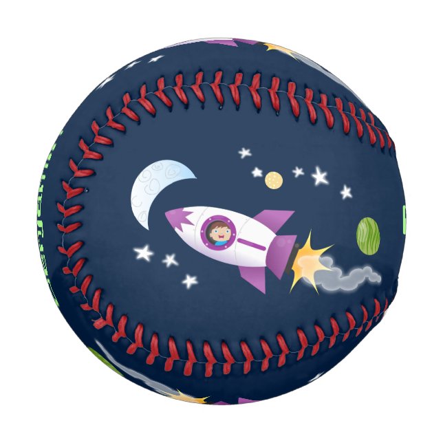 Cute rocket ship in space cartoon illustration baseball (Front Left)