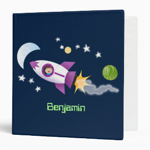 Cute rocket ship in space cartoon illustration binder