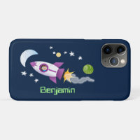 Cute rocket ship in space cartoon illustration