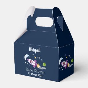 Cute rocket ship in space cartoon illustration favor box