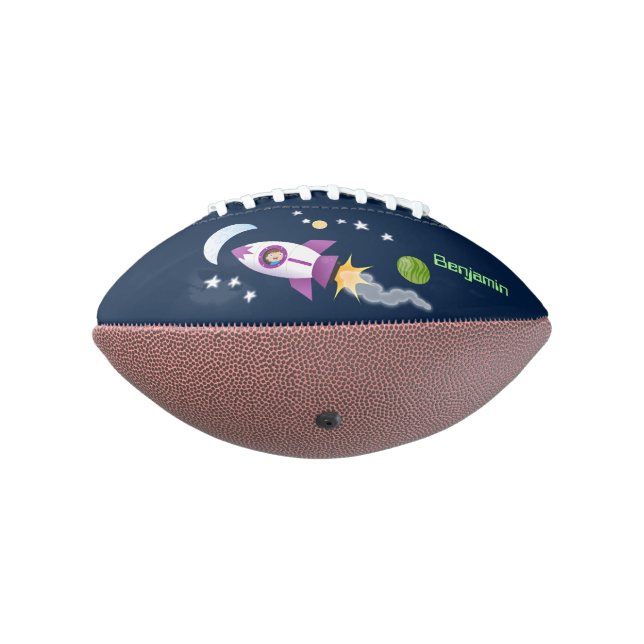 Cute rocket ship in space cartoon illustration football (Rotated 270)