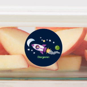 Cute rocket ship in space cartoon personalized