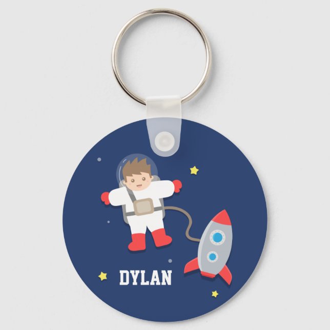 Cute Rocket Ship Outer Space Astronaut For Kids Keychain (Front)