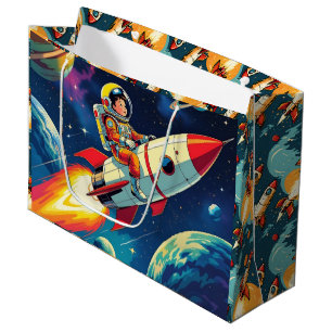 Cute Rockets in Space Astronaut Birthday Large Gift Bag