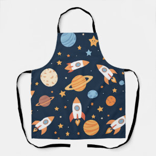 Cute Rockets Planets Space Pattern Apron