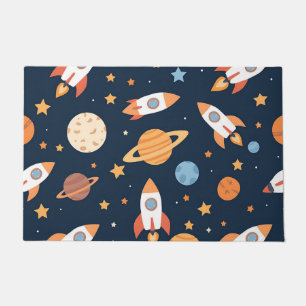 Cute Rockets Planets Space Pattern Doormat