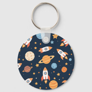Cute Rockets Planets Space Pattern Keychain