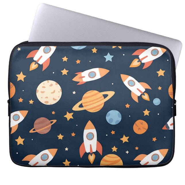 Cute Rockets Planets Space Pattern Laptop Sleeve (Front)