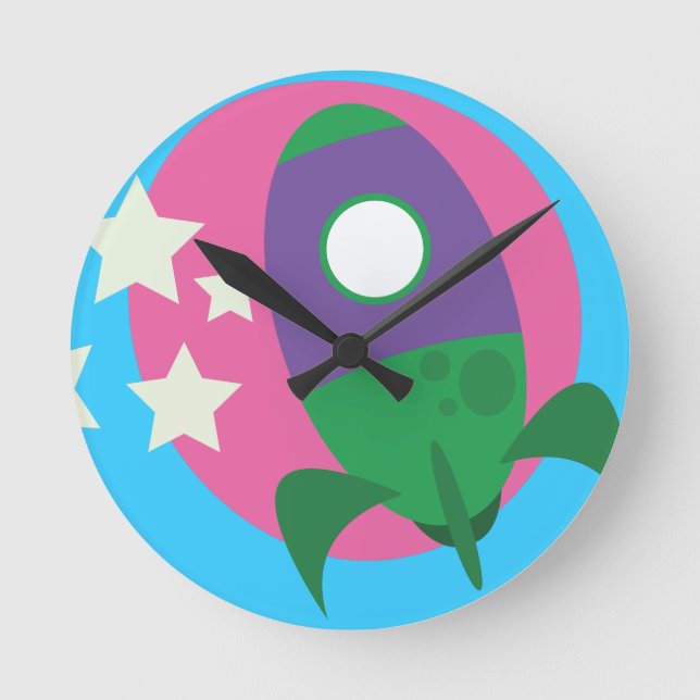 Cute rockets round clock (Front)