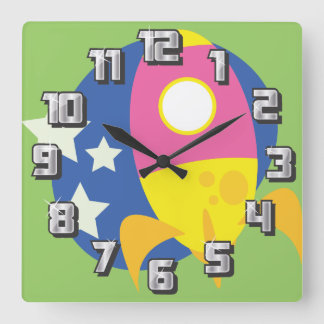 Cute rockets square wall clock
