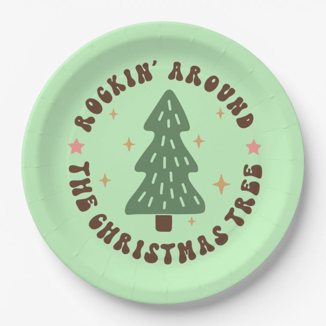 Cute Rockin' Around The Christmas Tree Paper Plate (Front)