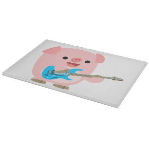 Cute Rockin' Cartoon Pig Cutting Board