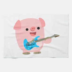 Cute Rockin' Cartoon Pig Kitchen Towel