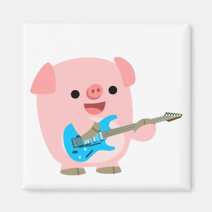 Cute Rockin' Cartoon  Pig Magnet