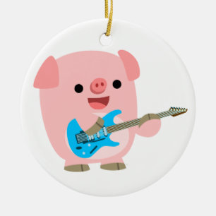Cute Rockin' Cartoon  Pig Ornament