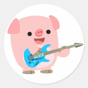 Cute Rockin' Cartoon Pig Sticker
