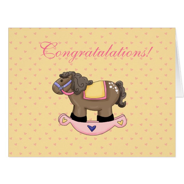 Cute Rocking Horse Nouveau bébé Félicitations (Devant horizontal)