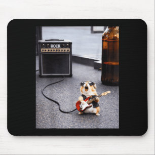 Cute rockstar hamster funny guitar punk rock'n rol mouse pad